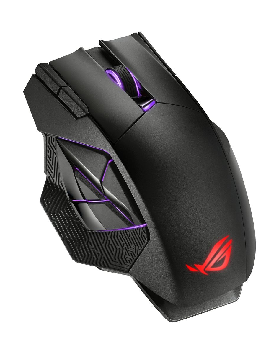 ASUS ROG Spatha X Gaming-Maus Rechts Kabellos RF + USB Type-C Optisch 19000 DPI 12 Tasten RGB Integrierter Akku Magnetische Ladestation