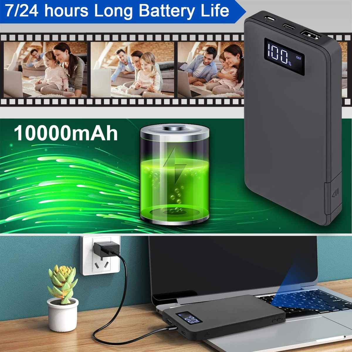 Biddsgg GB66040 Mini-Überwachungskamera 1080P WLAN Akku 10000 mAh Nachtsicht Bewegungserkennung Portable Innen P2P