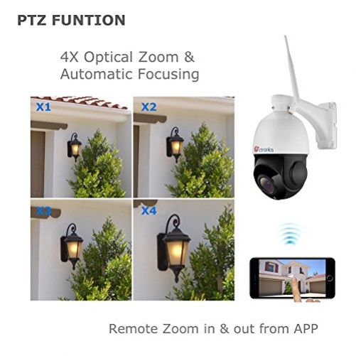(PTZ 1080P) Ctronics drahtlose PTZ IP Dome Kamera, Wlan outdoor überwachungskamera, optischem 4-fach Zoomobjektiv, 50m IR-Nachtsich, Zweiwege-Audio, mit vorinstallierter 16GB SD-Karte