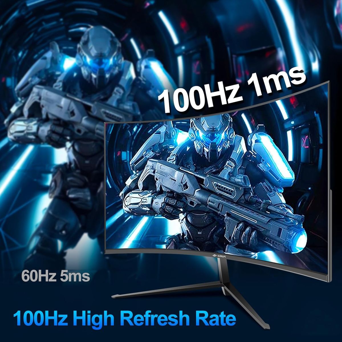 CRUA 27 Inch 100Hz Curved Gaming Monitor, Full HD 1080P 1800R Frameless Computer Monitor, 1ms GTG with FreeSync, Low Motion Blur, Eye Care, VESA, HDMI