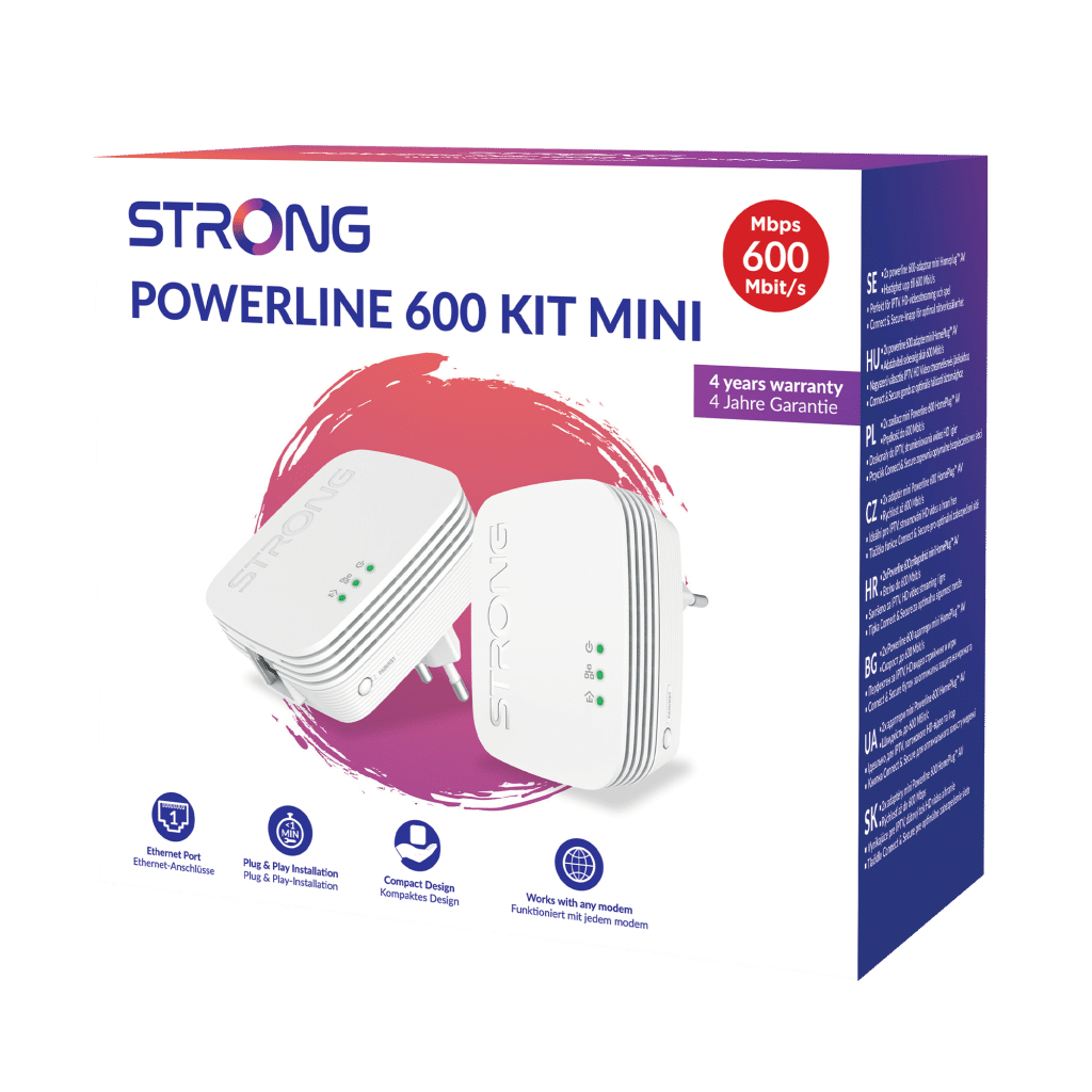 Strong POWERL600DUOMINI Powerline Netzwerkadapter 600 Mbit/s, Gigabit Ethernet, HomePlug AV, Weiß, 2er-Set, Steckertyp C (EU)