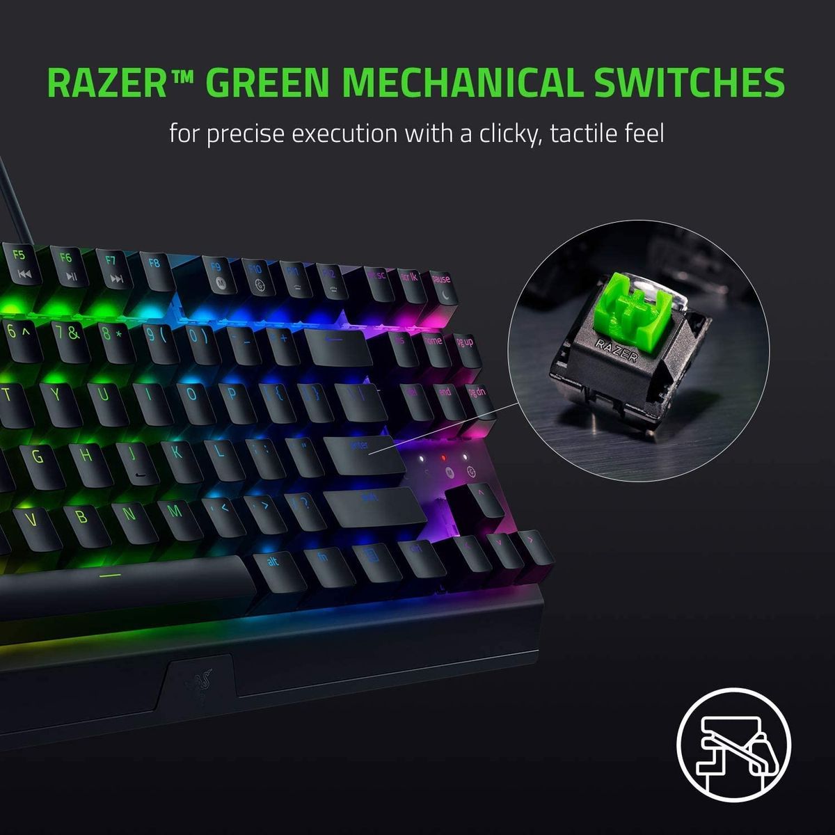 Razer BlackWidow V3 TKL Gaming Keyboard Green Switches Chroma RGB USA Layout QWERTY ISO