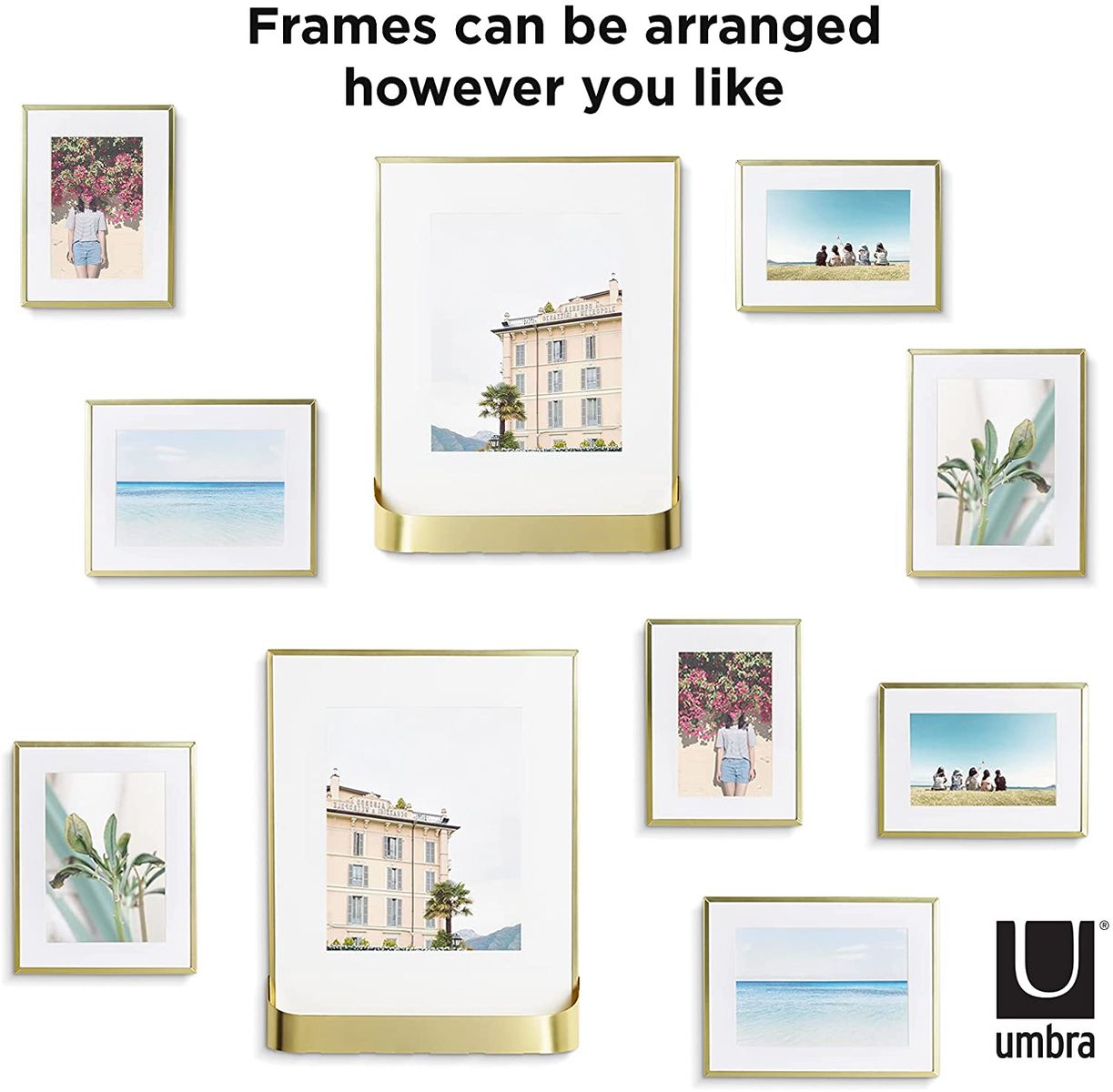 Umbra Matinee gallery picture frame for 20 x 25 cm, 13 x 18 cm and 10 x 15 cm photos, set of 5, steel, white