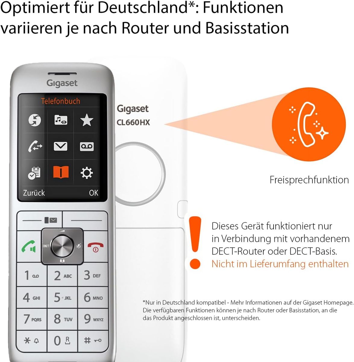 Gigaset CL660HX - design DECT-Mobilteil mit Ladeschale - Fritzbox-kompatibel - hochwertiges Schnurloses Telefon für Router und DECT-Basis, weiß