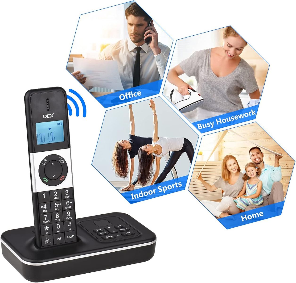 Bisofice D1002 Telefon Schnurlos 3 Mobilteile mit Anrufbeantworter, Anrufer-ID/Anklopfen, 1,6-Zoll-LCD-Bildschirm, 16 Sprachen, Schnurlostelefon für Büro- und Heimkonferenzen