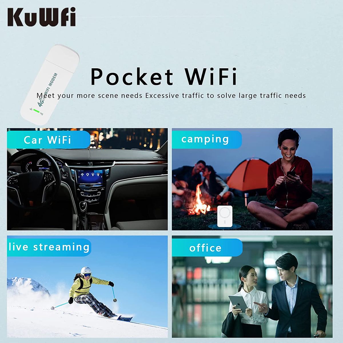KuWFi Mobiler WLAN-Adapter mit SIM Karte,150Mbps USB Modem Stick 4G LTE Adapter, USB WiFi Hotspot 4G LTE Surfstick Unterstützung B1/B3/B7/B8/B20,tragbarer WLAN-Hotspot kann 8-10 Benutzer, LD933
