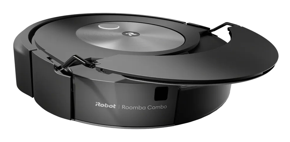 iRobot Roomba Combo j7 Roboter-Staubsauger mit Wischfunktion, Beutellos, vSLAM-Navigation, WLAN, Li-Ion Akku, Schwarz/Edelstahl