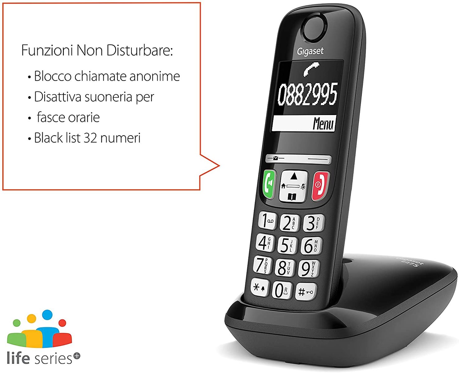 Gigaset E275 Das Neue schnurlose Telefon großen Tasten große Zahlen Starke Klingeltöne. Italien