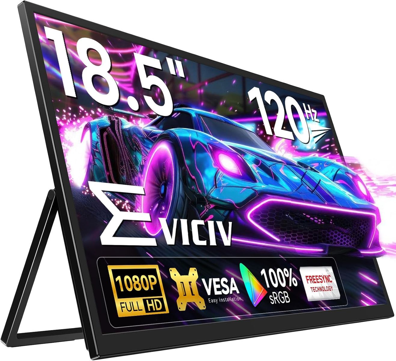 EVICIV Portable Monitor 18,5 Zoll 120Hz Tragbarer Bildschirm FHD 1080P IPS Mobiler Display Zweiter Screen mit Verstellbarer Ständer Mini HDMI Type-C für Laptop, PC, Phone, VESA-Kompatibel