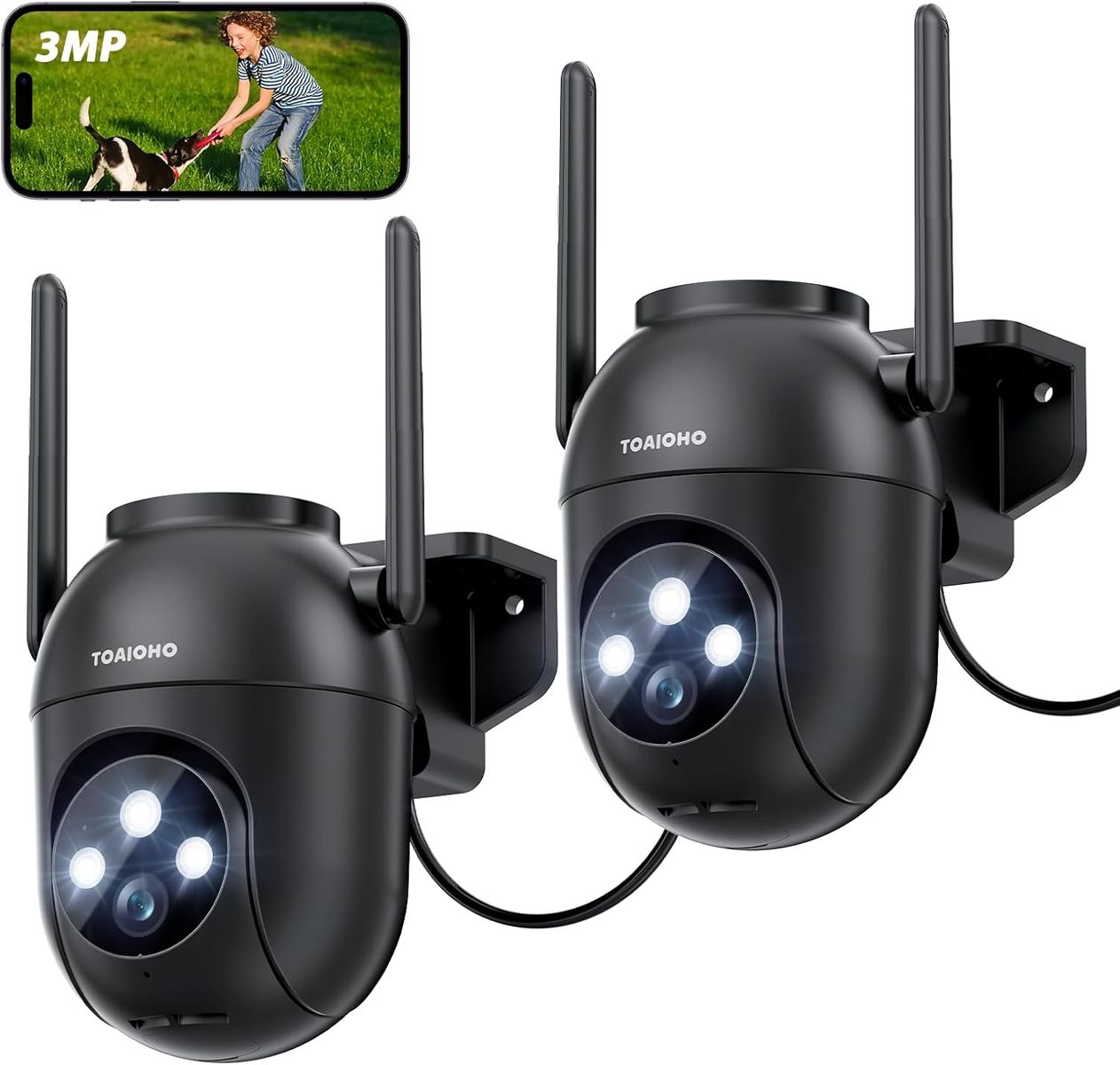 TOAIOHO QB321-B2-3MP 2er Außen-Überwachungskamera, WLAN PTZ, 3MP (1296p), Nachtsicht, IP66, Bewegungserkennung, SD/Cloud, EU