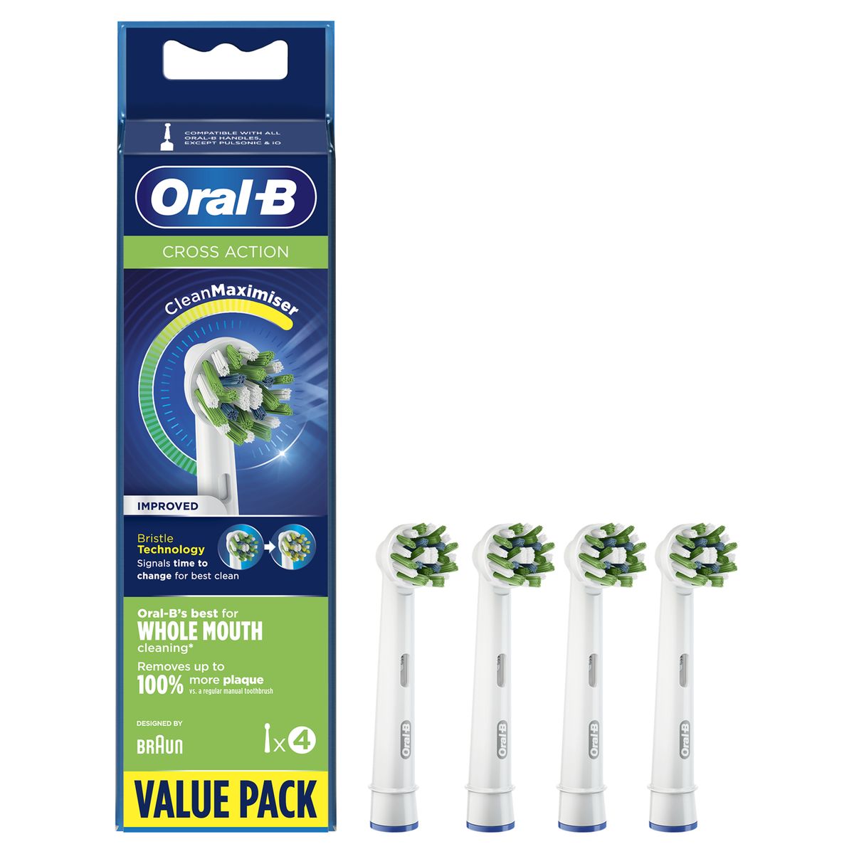Oral-B CrossAction Aufsteckbürsten für elektrische Zahnbürste mit CleanMaximiserTechnologie, 4 stück, (Pack of 4) 4 Stück (1er Pack)