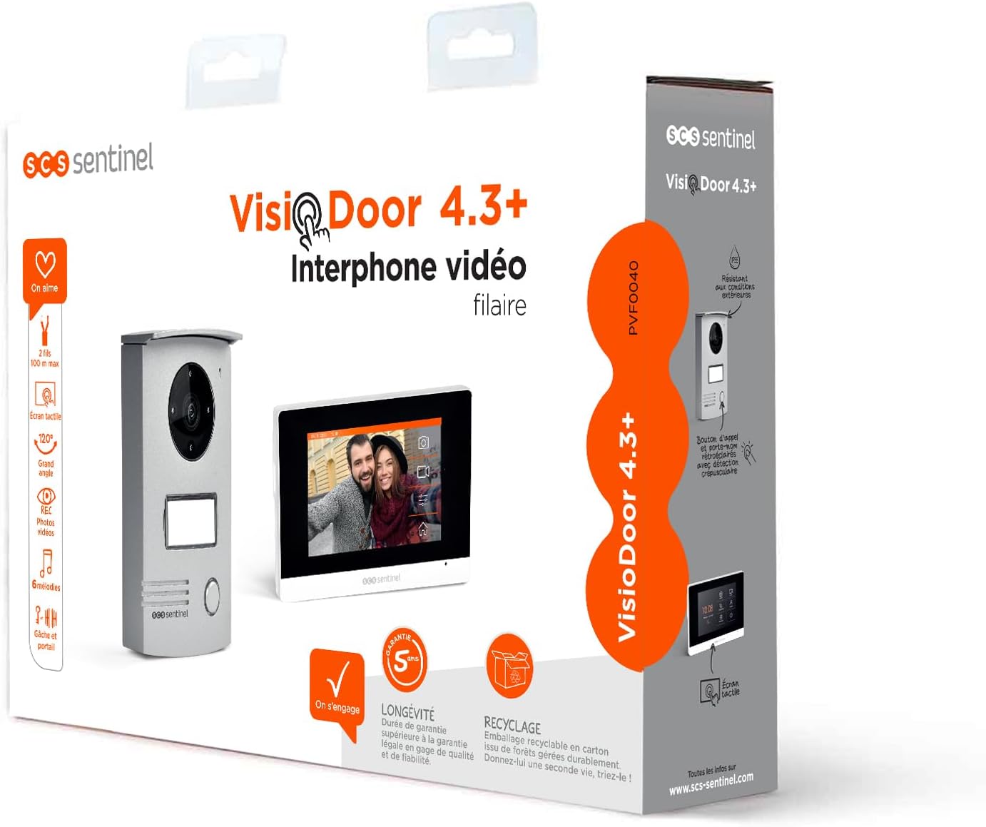 SCS Sentinel PVF0040 Drahtgebundene Video-Türsprechanlage Komplettset 4,3-Zoll Touchscreen, 2-Draht, wetterfest, Weiß, EU Stecker