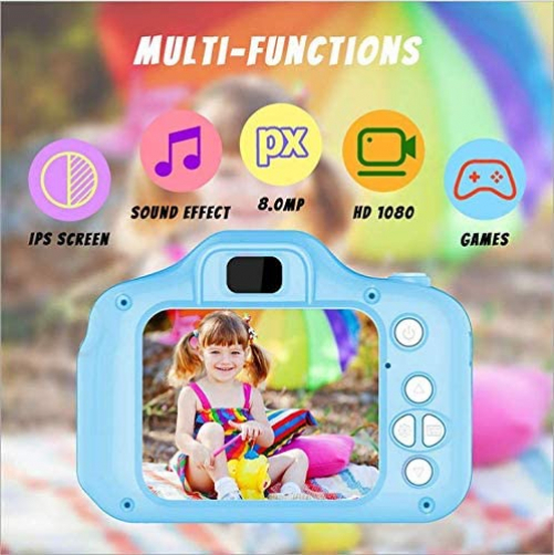 Kinderkamera Digitalkamera Spielzeug 2 Zoll HD-Bildschirm 1080P 32GB TF-Karte Video Fotoapparat Spiele Mehere Fotomodi Geschenke Jungen Mädchen (Blau)
