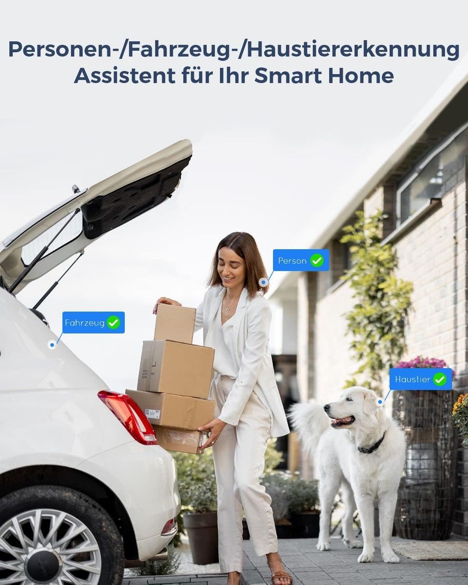 Reolink RLC-811A 4K PoE Außenkamera, 5x Optischer Zoom, Spotlight, Farbige Nachtsicht, Personen-/Fahrzeugerkennung, 2-Wege-Audio, microSD, Weiß