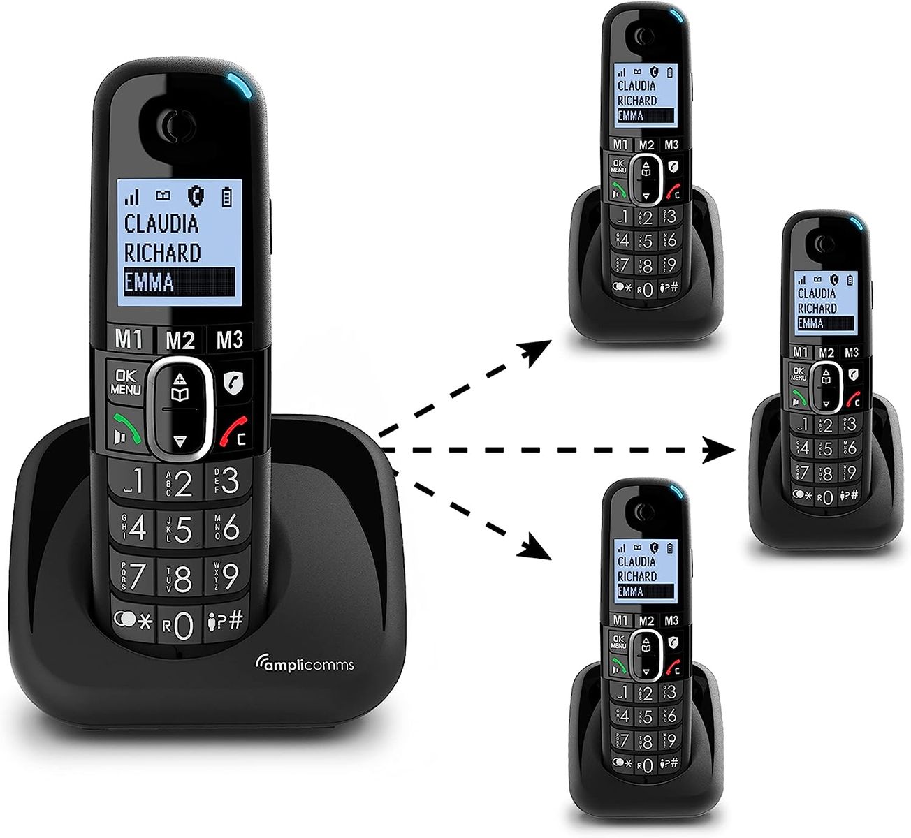 amplicomms BigTel 1502 Duo schnurloses DECT Großtasten Telefon, Zwei Mobilteile, Audio-Boost, extra Laute Klingeltöne, Hörgerätekompatibel, Anrufschutz