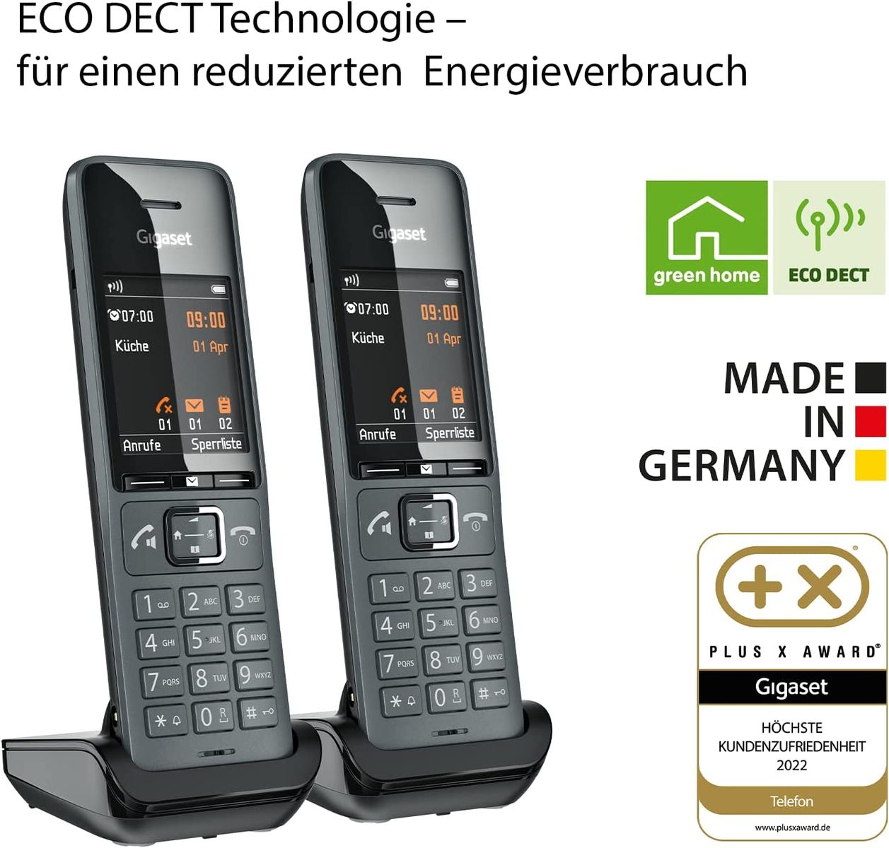 Gigaset Comfort 520HX Duo 2 DECT-Mobilteile Ladeschale Elegantes Schnurloses Telefon für Router & DECT-Basis -Fritzbox-kompatibel top Audioqualität Freisprechfunktion titan-schwarz Comfort 520HX DUO 2 Mobilteile Single