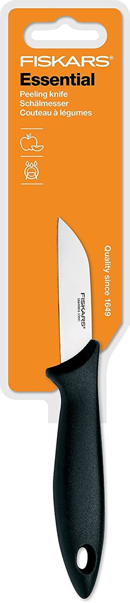 Fiskars Paring knife with stainless steel blade, HRC 53, plastic/stainless steel, blade length: 7 cm, black/silver, essential 1023780