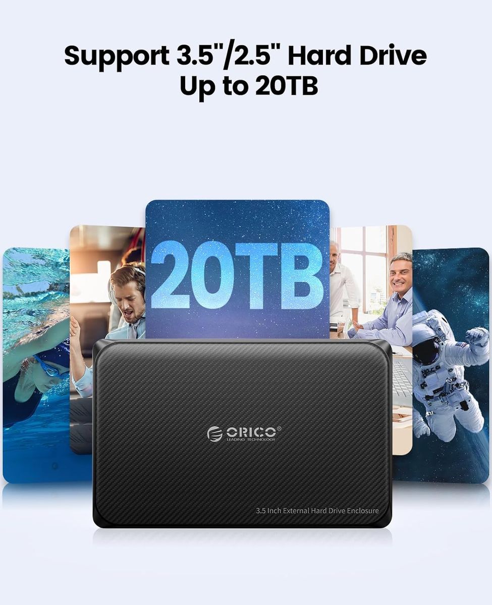ORICO Festplattengehäuse 3,5 Zoll, USB 3.0 Werkzeugloses Externes Gehäuse für 3,5, 2,5 Zoll SATA HDD/SSD Maximal 20TB, Unterstützt UASP, mit 12 V/ 2A Netzteil, Kompatibel mit WD Seagate Toshiba. USB A