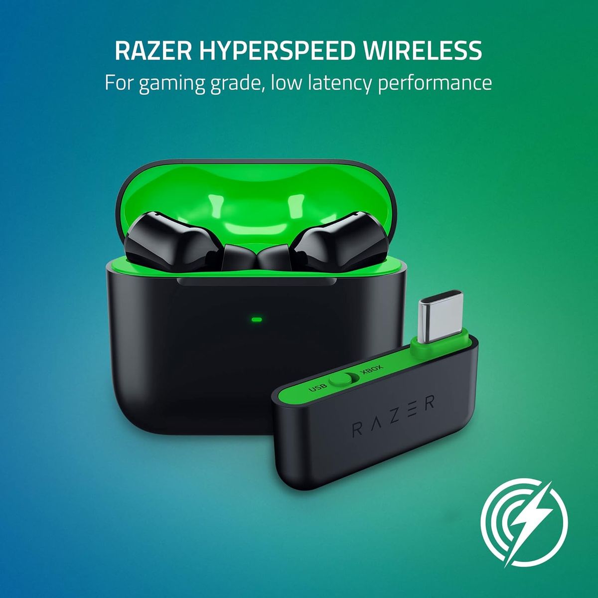 Razer Hammerhead HyperSpeed Wireless Multi-Platform Gaming Earbuds für Xbox Series X|S, Xbox One, PC, Mobile: ANC - Mikrofon mit Geräuschunterdrückung - Bluetooth 5.2 - RGB Chroma