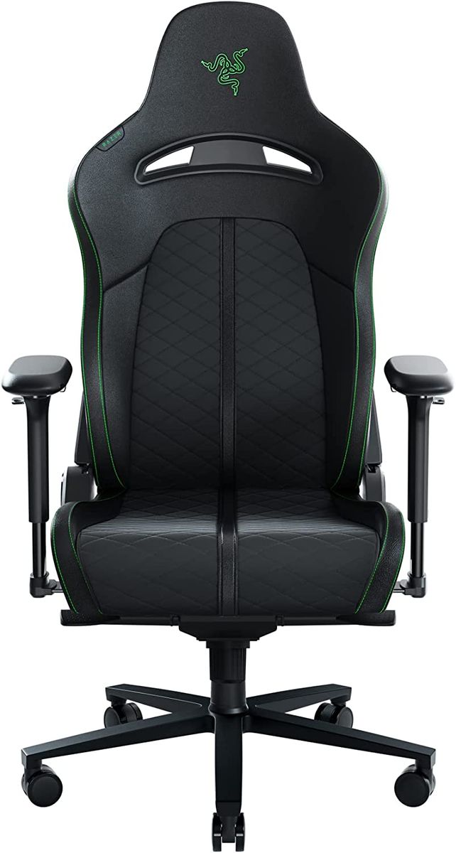 Razer Enki - Gaming chair with Integrated Lumbar Support (Desk/Office Chair, Multi-Layer Synthetic Leather, Foam Padding, Head Cushion, Height Adjustable) Green | Standard Enki Standard Green