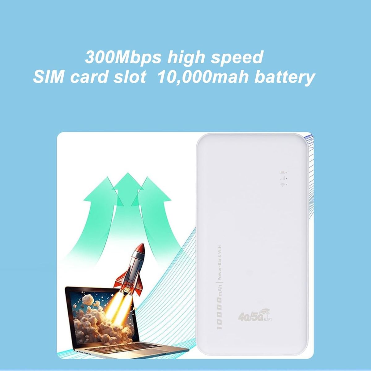 Annadue Annadue4fp60xi72e Mobiler LTE-Router (CAT4) 300 Mbit/s, SIM-Slot, 10.000 mAh Akku, bis zu 10 Geräte, mobiler WLAN-Hotspot, Weiß