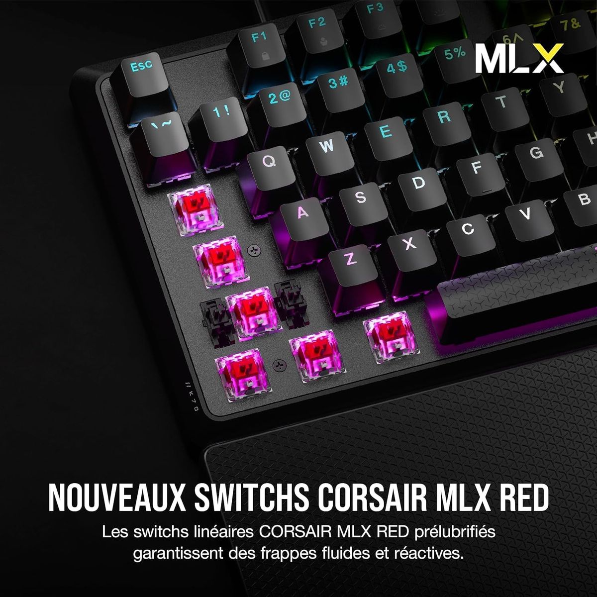 Corsair K70 Core RGB Mechanische Gaming-Tastatur mit Handflu00e4chenauflage u2013 vorgeschmierte lineare Tasten MLX Red u2013 Klangdu00e4mpfung u2013 iCUE-Kompatibel u2013 Schwarz - (FRA Layout - AZERTY)