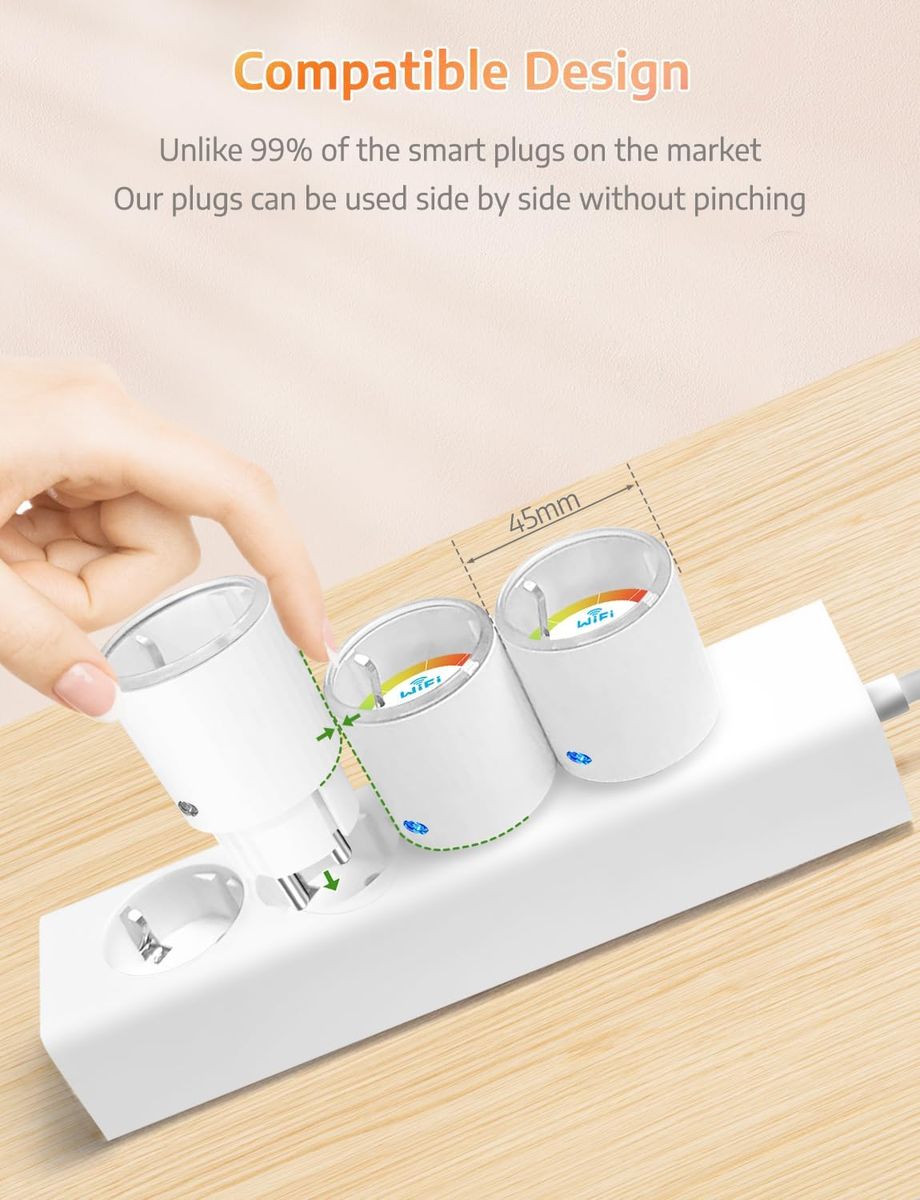 SMARTERCURRY W10dc Smart WLAN Steckdose Mini 13A mit Strommessung, Zeitschaltuhr, Kompatibel mit Alexa & Google Home, Kompaktes Design, 4er Set, Typ F (EU)