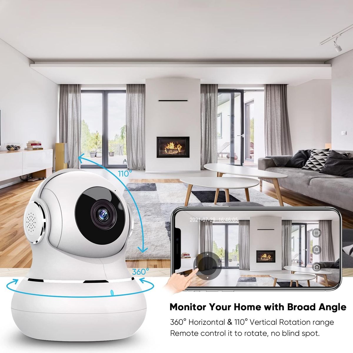 Crzwok Indoor Camera, 1080P Home Security Camera, Pet Camera with Phone App,Night Vision, Motion Detection, 2-Way Audio, 360 Degree WiFi Camera Wireless for Baby/Dog/Nanny, Work with Alexa(White)