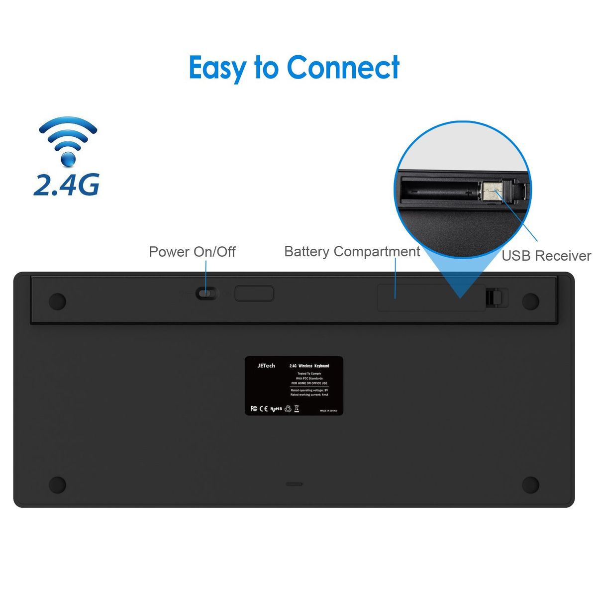 JETech 2160-KB-WIRELESS-BK Tastatur Bluetooth Schwarz US-Layout