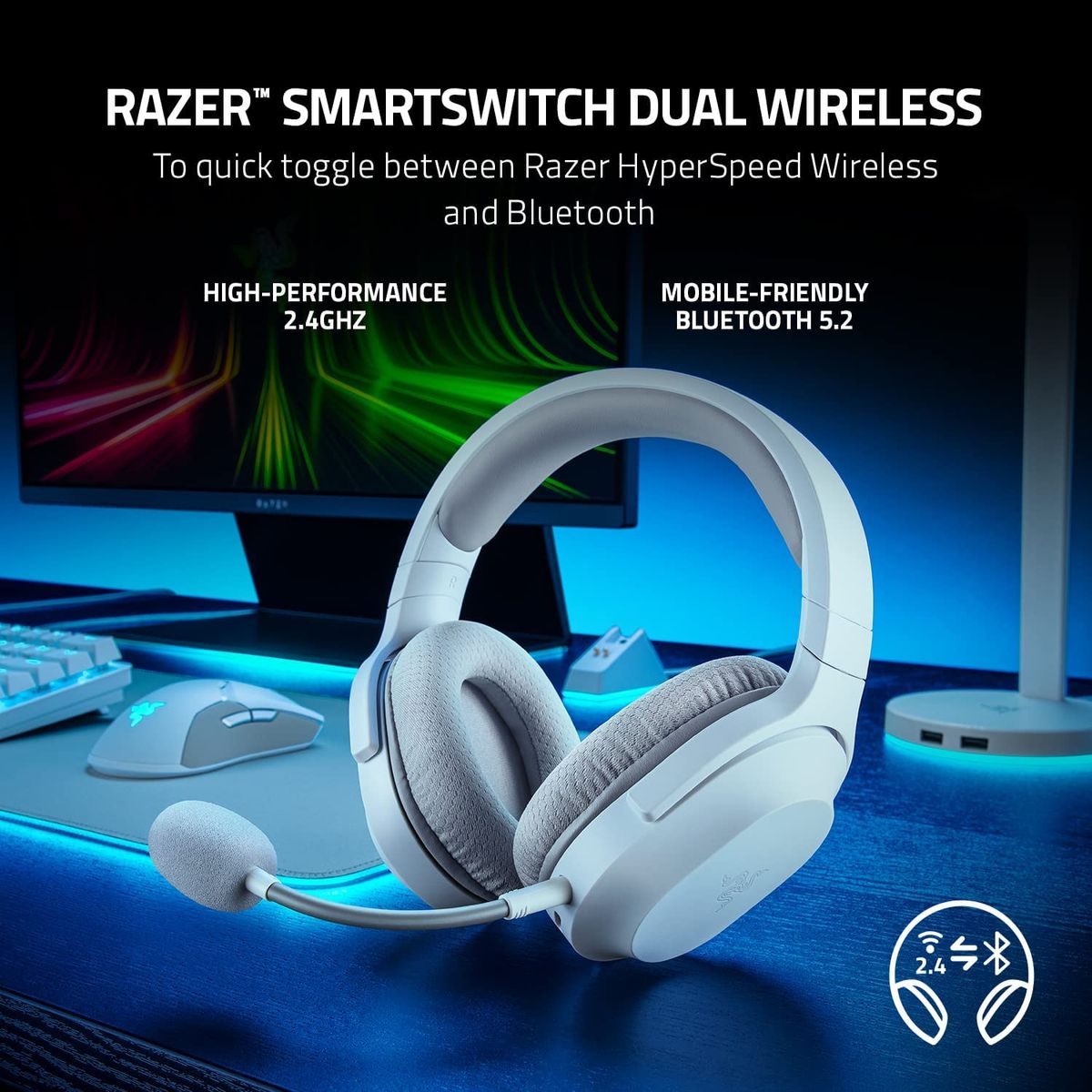 Razer Barracuda X Gaming & Mobile Headset Dual Wireless + 3.5mm Virtual 7.1 Surround-Sound Multi-Plattform Mercury