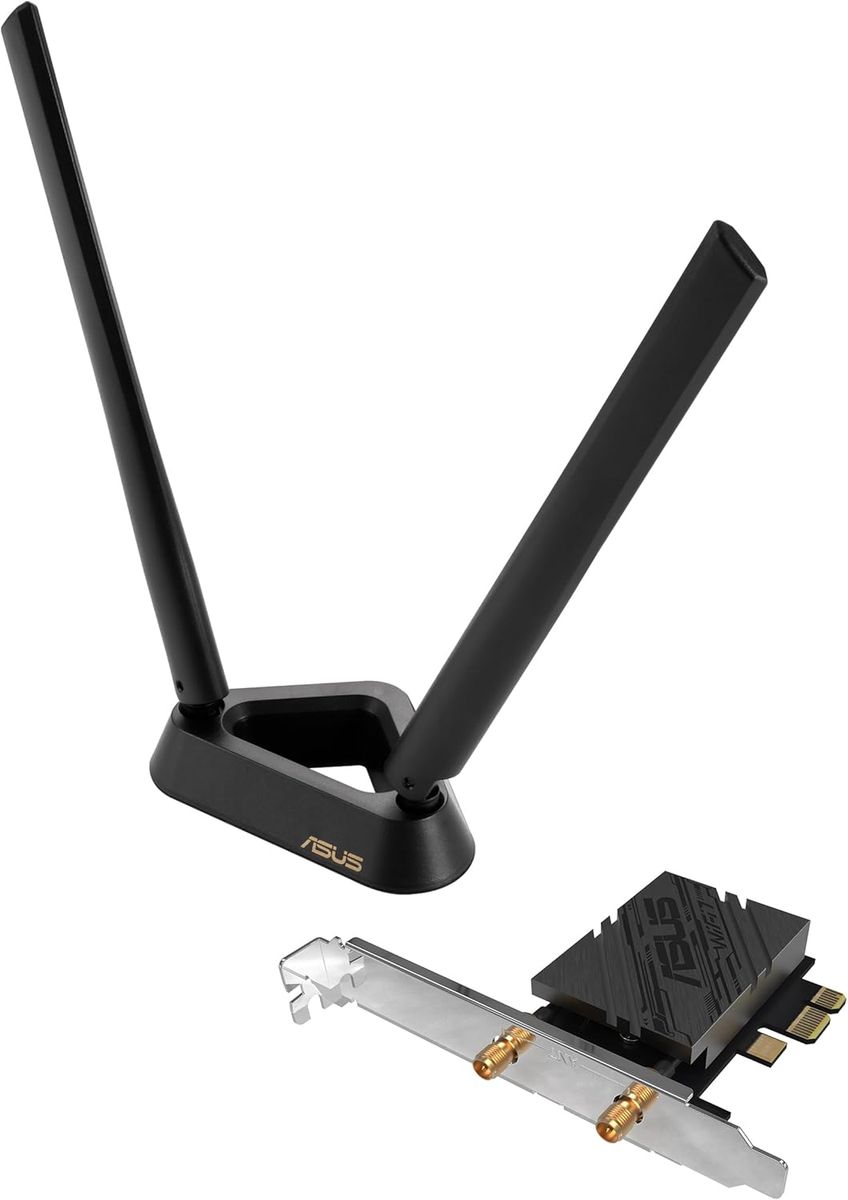 ASUS PCE-BE92BT WiFi 7 PCIe-Karte, WLAN Tri-Band 2,4/5/6 GHz 5764 Mbit/s, Bluetooth 5.4, PCIe x1, Externe Antennen, Schwarz