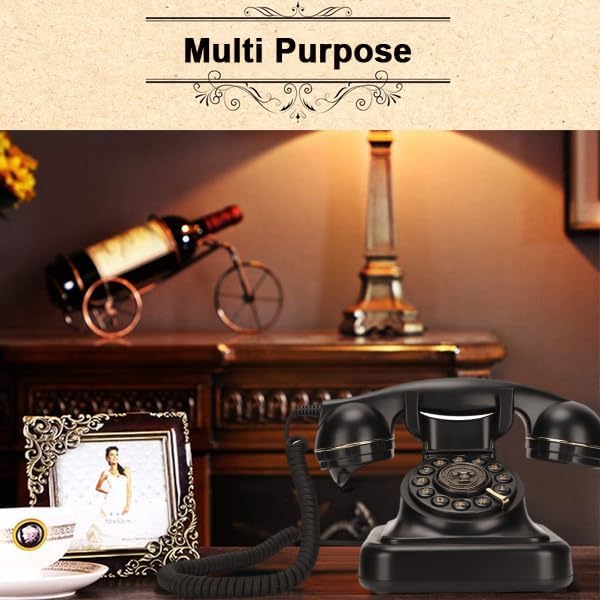 ASHATA Vintage Festnetztelefon, Klassisches Schnurgebundenes Retro Telefon mit Altmodischer Scheibentaste, 1960er Jahre Vintage Telefon mit Schnurgebundener Wählscheibe, Klassisch für Senioren, Heimbüro