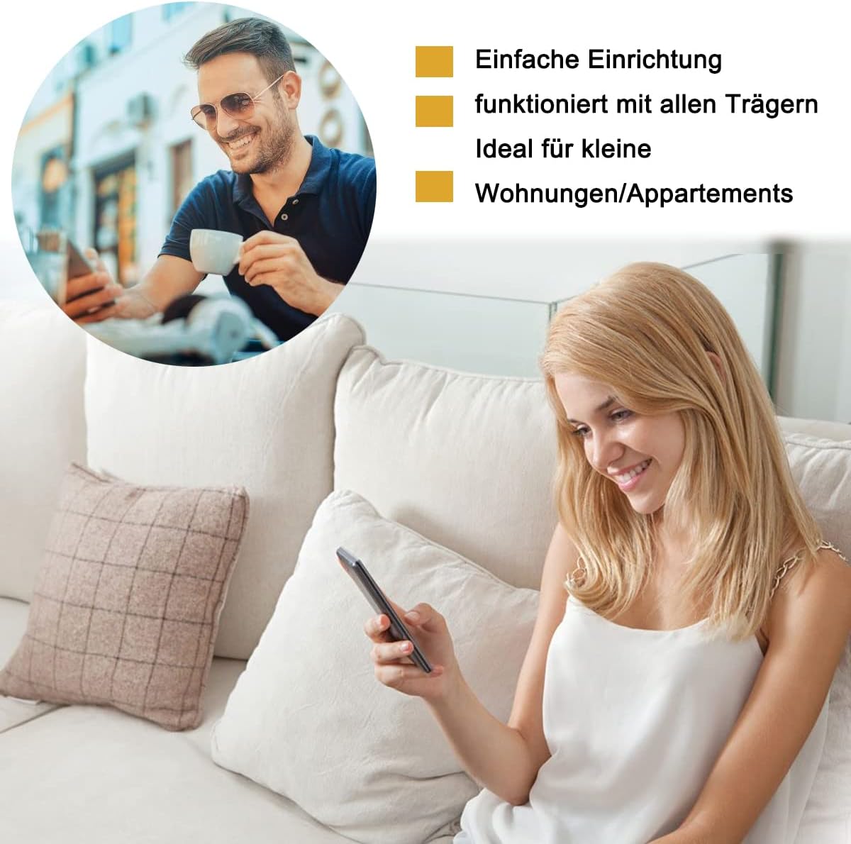 Xverycan Xverycan Mobilfunk-Signalverstärker, Tri-Band 800/900/2100 MHz, 68 dB Verstärkung, bis 150 m² Abdeckung, Außen-/Innenantenne, 10 m Kabel, EU Stecker Typ C