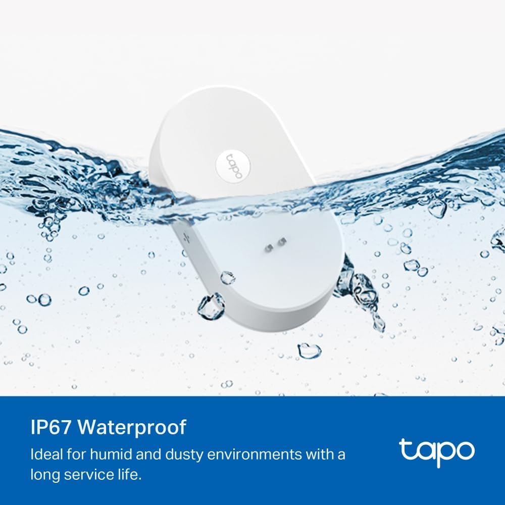 TP-Link T300 Smarter Wasserleck-Sensor, Hub erforderlich, eingebaute 90Db einstellbare Sirene, Sensor & APP & Hub-Alarm, IP67 wasserdicht, Flexible Platzierung Sensor Smart Wasserlecksensor