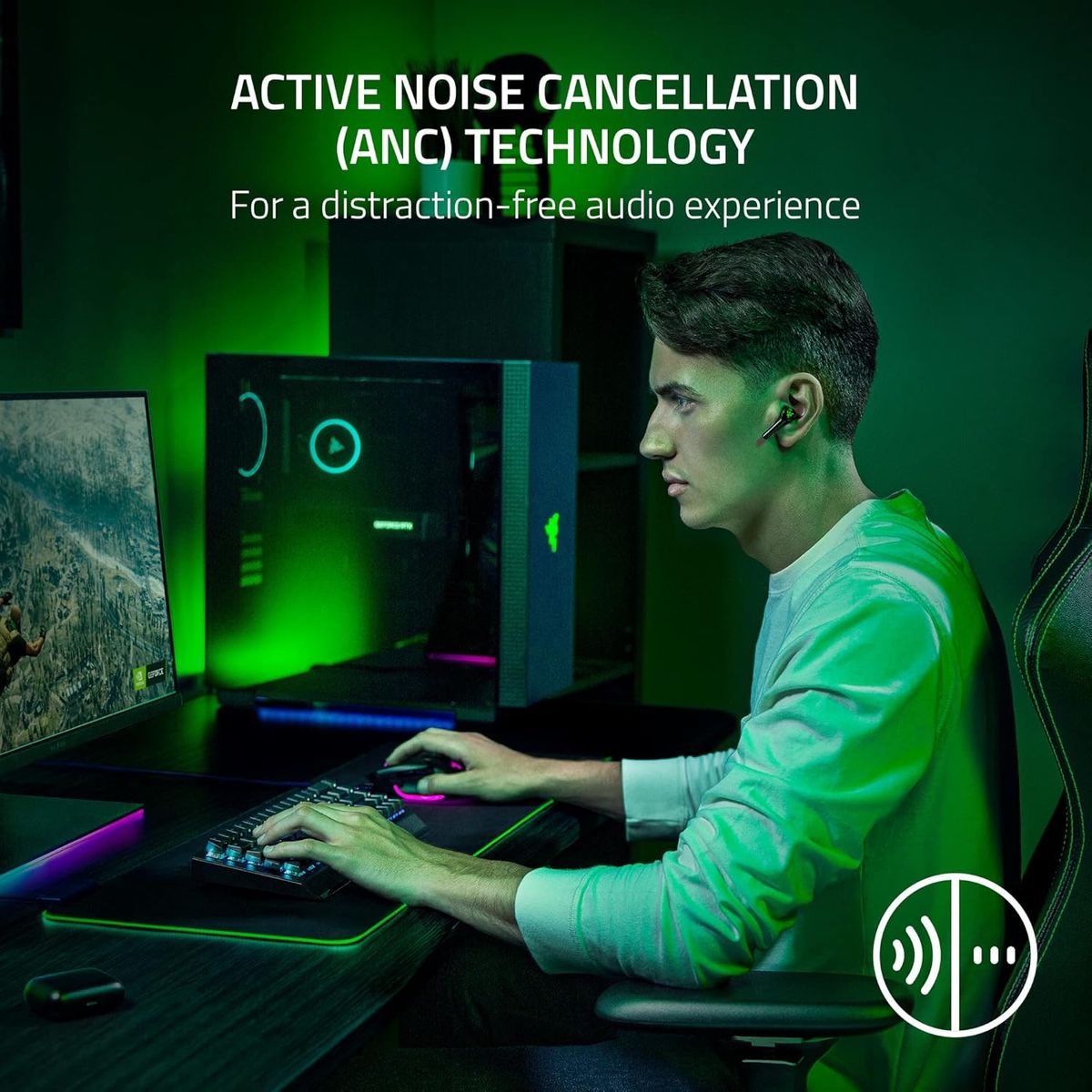 Razer Hammerhead HyperSpeed Wireless Multi-Platform Gaming Earbuds für Xbox Series X|S, Xbox One, PC, Mobile: ANC - Mikrofon mit Geräuschunterdrückung - Bluetooth 5.2 - RGB Chroma