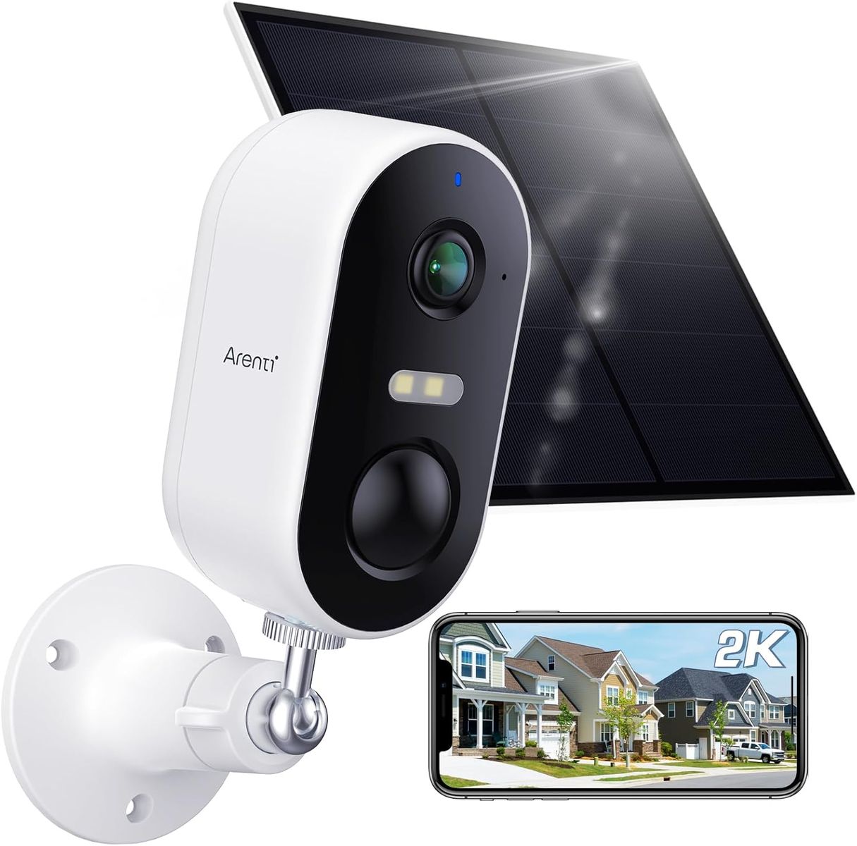 ARENTI 2K/3MP Überwachungskamera Aussen Akku mit Solar IP Kamera, WLAN Kamera Überwachung Aussen, Nachtsicht, 2-Wege-Audio, IP65 Wasserdicht Go1 mit Sp2