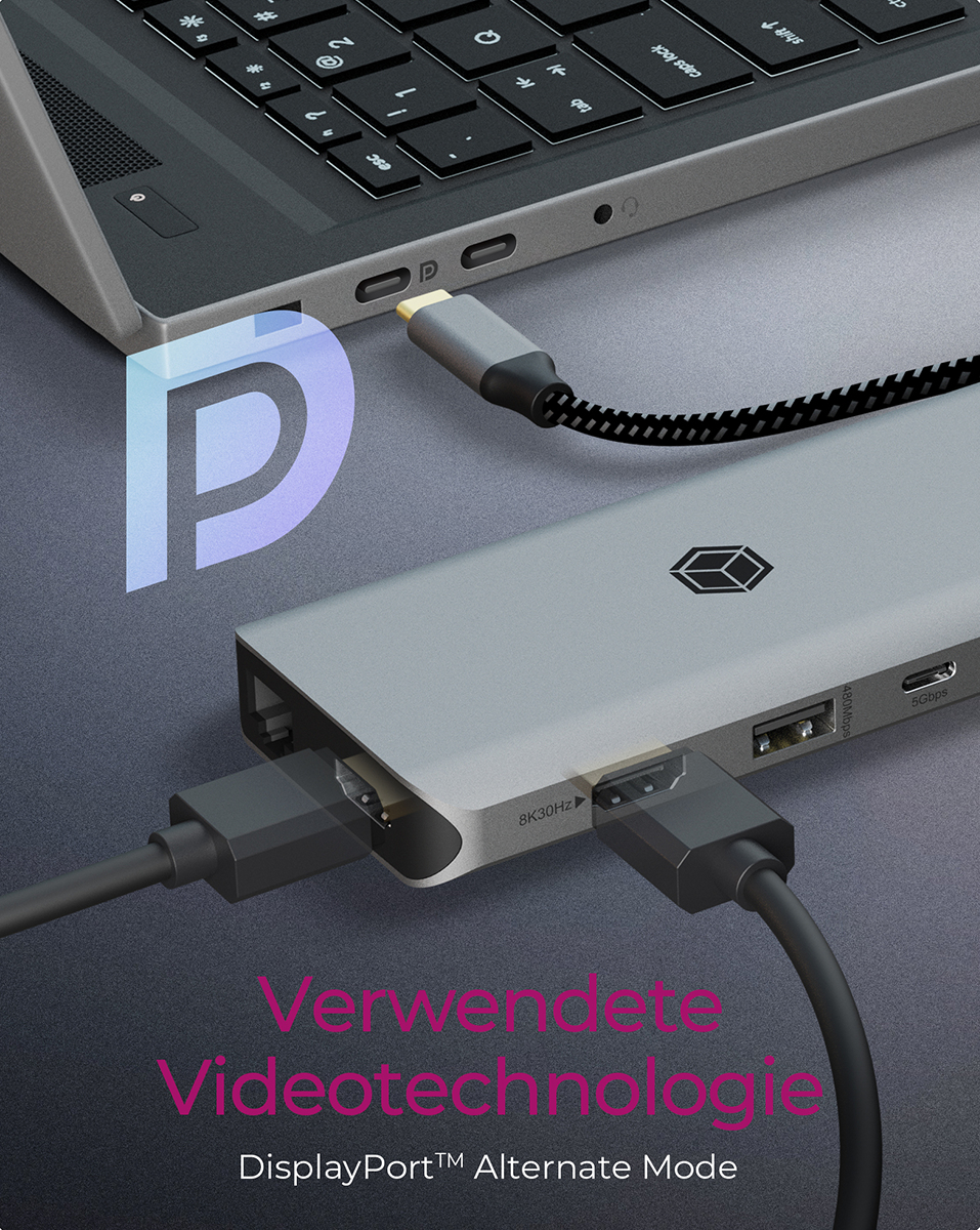 ICY BOX IB-DK4061-CPD 12-in-1 USB Type-C Notebook-Dockingstation, 2x HDMI, DisplayPort Alt Mode 8K/4K, USB PD 100 W, Gbit LAN, SD/microSD, Headset 3,5 mm