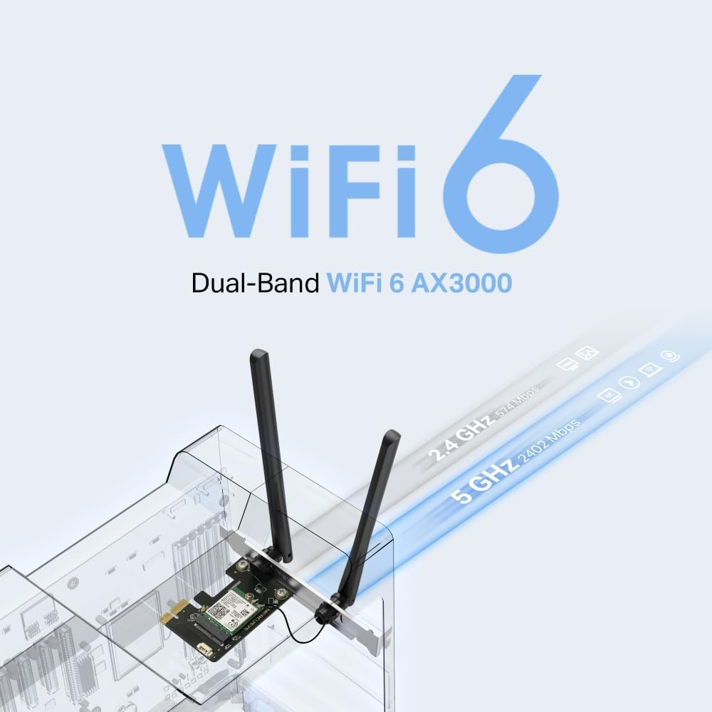 Mercusys MA80XE AX3000 Wi-Fi 6 Bluetooth 5.2 PCIe Adapter, Wi-Fi 2402 Mbps (5GHz) + 574Mbps (2.4GHz), Intel WiFi 6 Chipsatz, WPA3, kompatibel mit Windows 10, 11 (64bit) W-Fi 6 AX3000