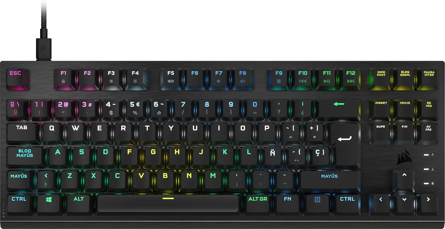 Corsair K60 PRO TKL RGB schraubenlose mechanisch-optische Gaming-Tastatur mit Kabel - OPX-Schalter - Polycarbonat-Kappen - iCUE-kompatibel - PC, Mac, Xbox - Schwarz - (ESP Layout - QWERTY)