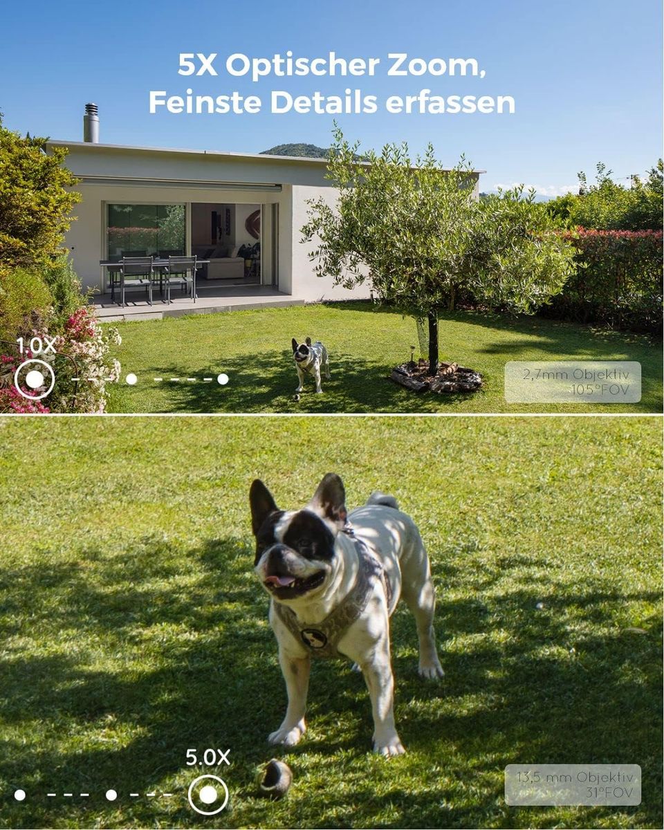 Reolink RLC-811A 4K PoE Außenkamera, 5x Optischer Zoom, Spotlight, Farbige Nachtsicht, Personen-/Fahrzeugerkennung, 2-Wege-Audio, microSD, Weiß