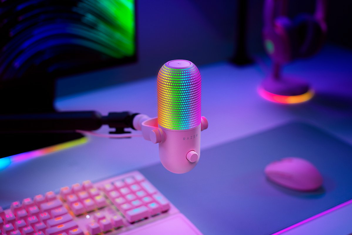 Razer Seiren V3 Chroma - RGB USB-Mikrofon - Supernieren Kondensator-Mikrofon mit Tap-to-Mute (Reaktive Beleuchtung, Digitaler Verstärkungsbegrenzer und integrierter Schockdämpfer) Quartz