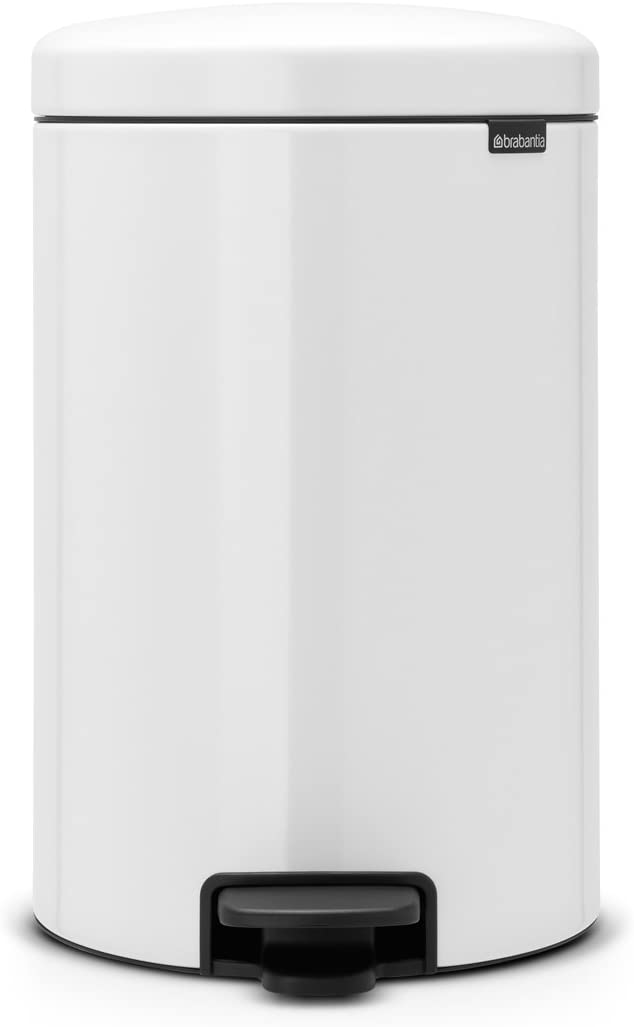 Brabantia 111846 Pedal bin with plastic inner bucket, steel, White, 20 liters
