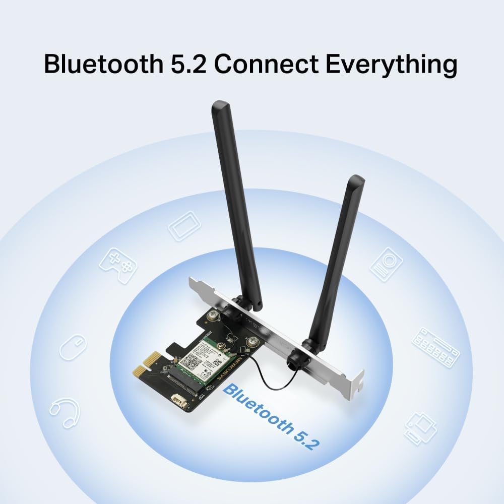 Mercusys MA80XE AX3000 Wi-Fi 6 Bluetooth 5.2 PCIe Adapter, Wi-Fi 2402 Mbps (5GHz) + 574Mbps (2.4GHz), Intel WiFi 6 Chipsatz, WPA3, kompatibel mit Windows 10, 11 (64bit) W-Fi 6 AX3000