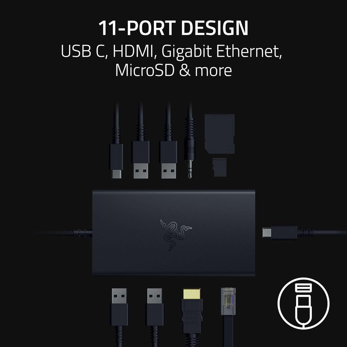Razer USB C Dock 11-Port Reise Ladestation für Windows Mac Laptop iPad Surface Chromebook Galaxy Tab:Typ C, HDMI, Ethernet, MicroSD - 4K 60Hz Display - 85W Tablets + Mobile Fast Charge