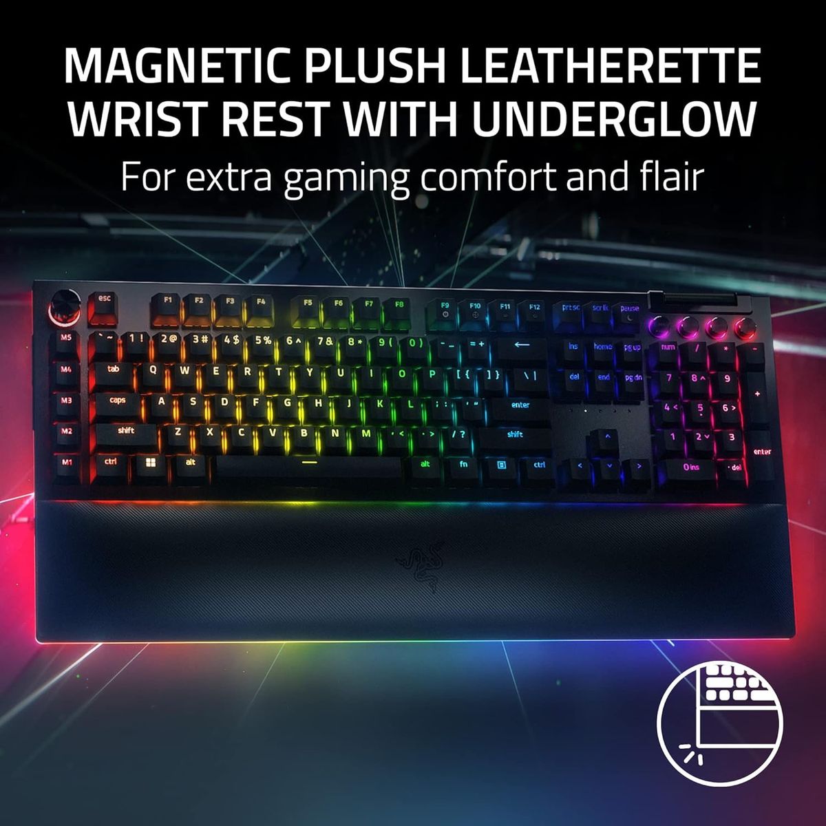 Razer BlackWidow V4 Pro Wired Mechanical Gaming Keyboard: Gelbe Schalter Linear & Silent - Doubleshot ABS Keycaps - Command Dial - Chroma RGB - Magnetische Handballenauflage - Snap Tap - (USA Layout - QWERTY)