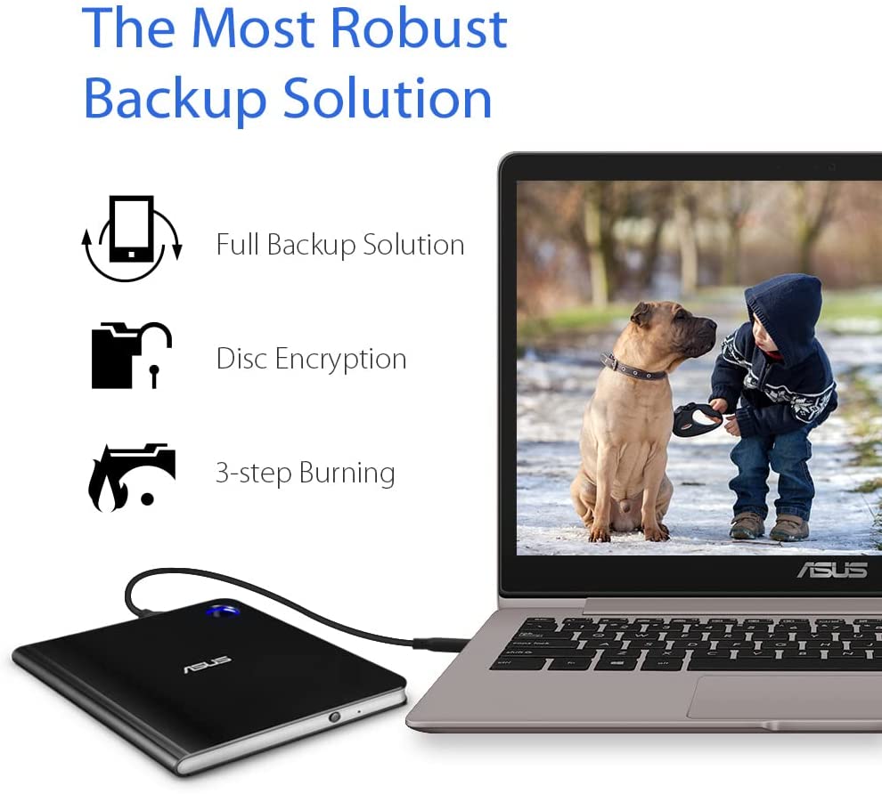 ASUS SBW-06D5H-U BDXL Extern Ultra Slim Blu-ray und MDisc Brenner (USB 3.1, USB-C, 2 Kabel) schwarz