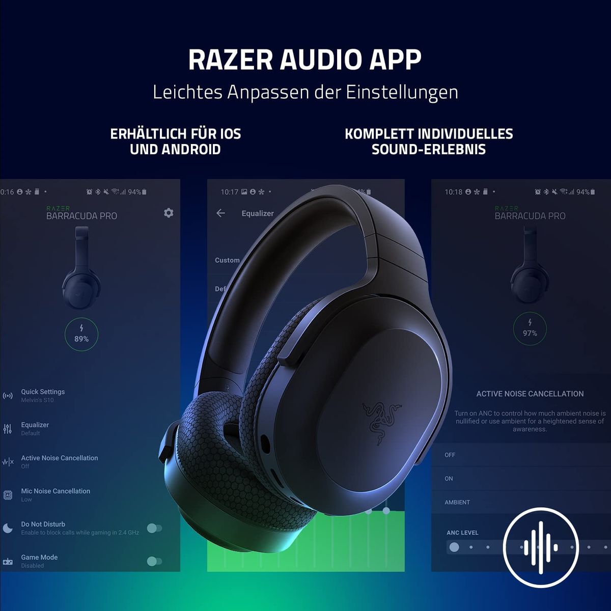 Razer Barracuda X Gaming & Mobile Headset Dual Wireless + 3.5mm Virtual 7.1 Surround-Sound Multi-Plattform Black