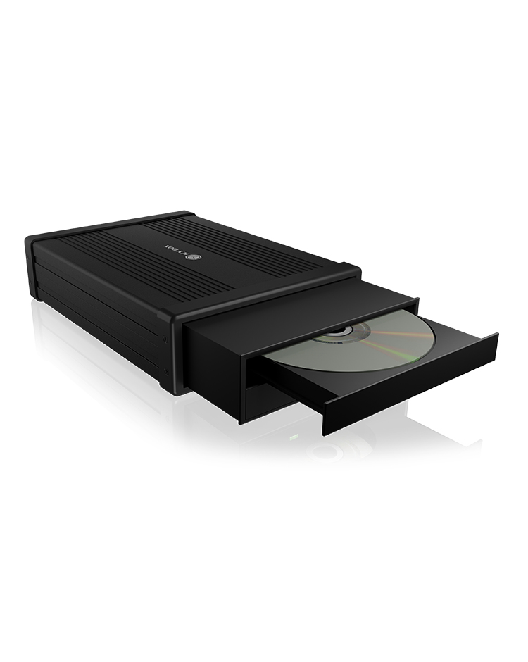 ICY BOX 5,25 Zoll Gehäuse extern für Blu-ray und DVD Laufwerke, USB 3.0, Externes Gehäuse für DVD Brenner, Brenner Box Blu-ray, Aluminium, Schwarz, IB-525-U3