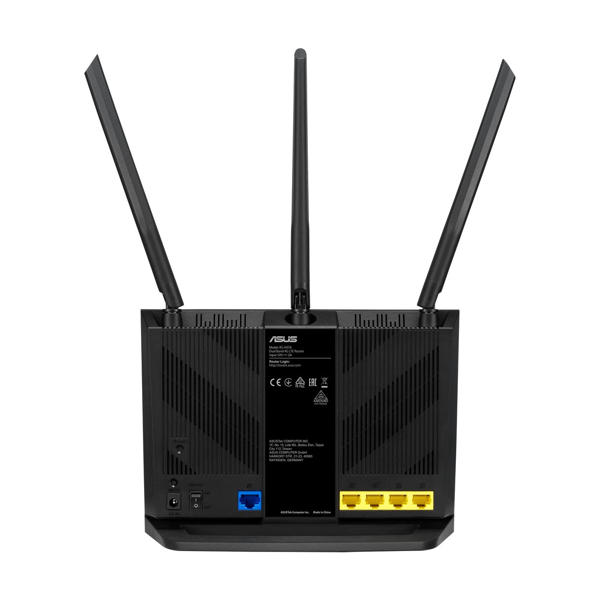 ASUS 4G-AX56 4G LTE WLAN-Router, Wi‑Fi 6 (802.11ax) Dual‑Band 2,4/5 GHz, Gigabit Ethernet, SIM-Slot, Mobilfunk-Router, Schwarz