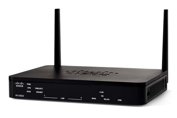 Cisco RV160W VPN-Router mit 4 Wireless-Ports plus Wireless-AC VPN-Firewall, eingeschränkter lebenslanger Schutz (RV160W-E-K9-G5) 4 Ports/2x2 Wireless/10 IPSec